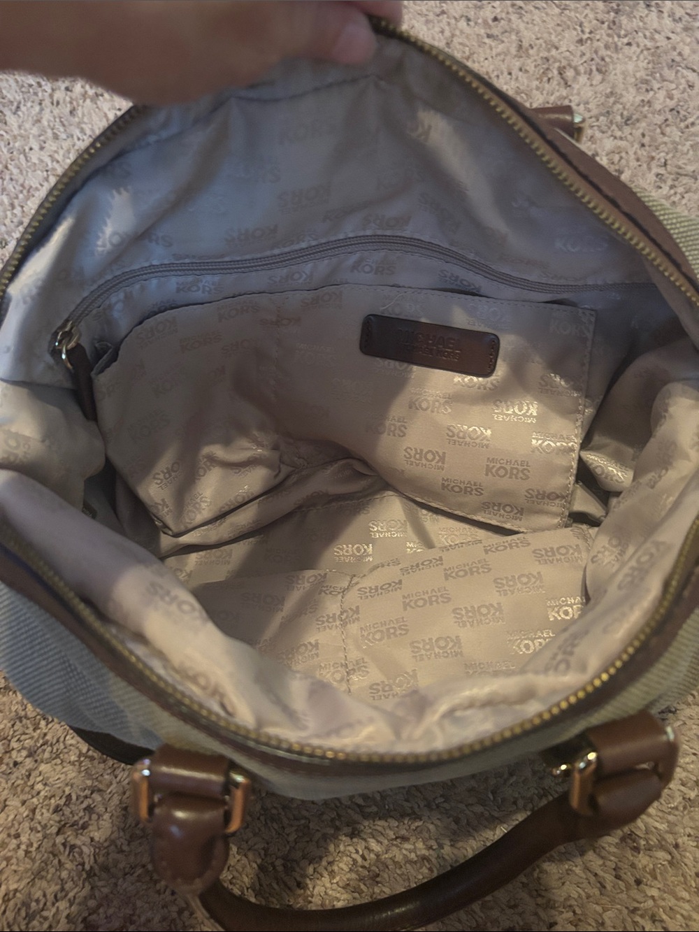 Michael Kors Olive Canvas Messenger with Brown Leather Trim - Picture 2 of 2